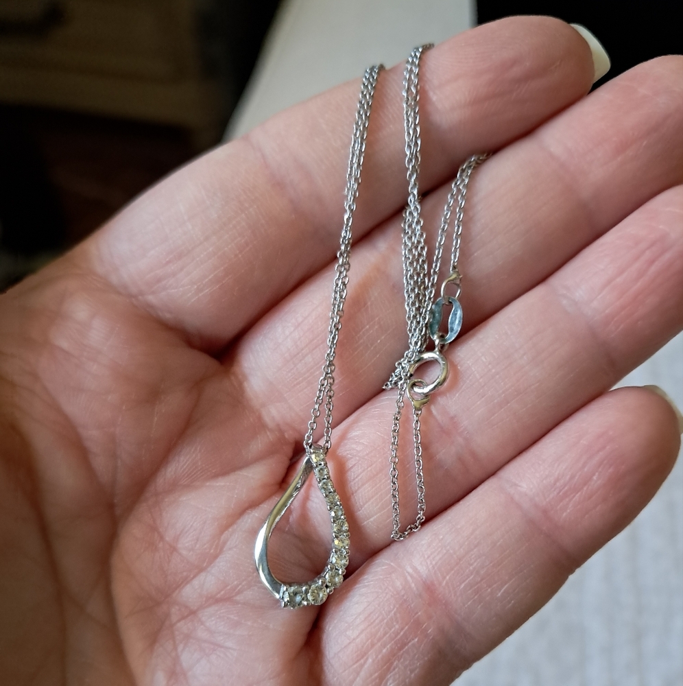 Sterling Silver DIAMONLUXE Teardrop Pendant and 18" Italian Cable Chain